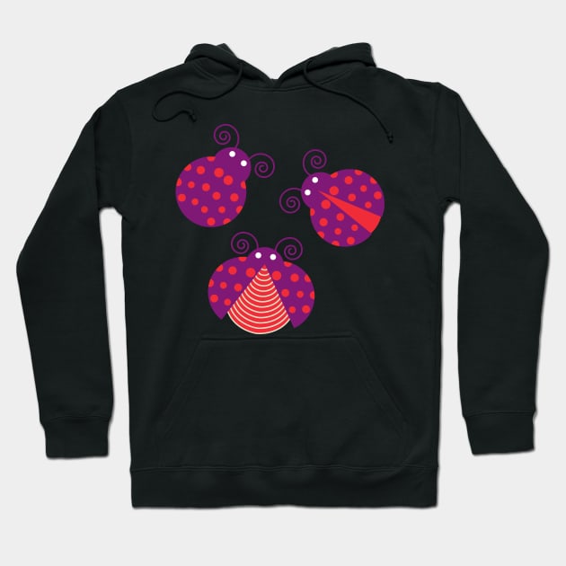 Three purple ladybugs Hoodie by marufemia